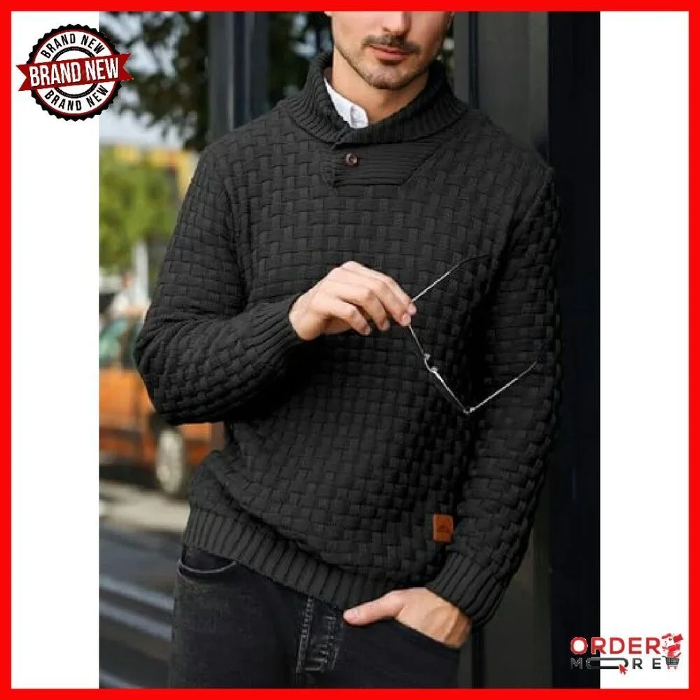 Men's Cable Knit Pullover Sweater Textured Turtleneck Casual Winter Wear